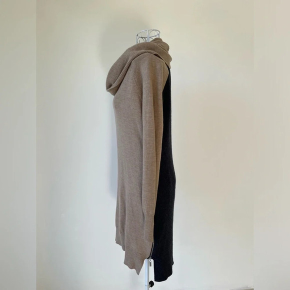 Cynthia Rowley Extrafine Merino Wool Cowl Neck Dress beige black Side Zip M - Picture 3 of 6